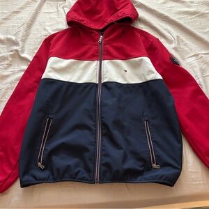 Tommy Hilfiger Red and White Zip up jacket with Sporty Color-Blocking